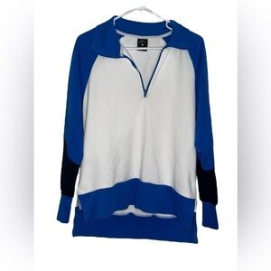 Nike Dri Fit 1/4 Zip Hi Low Sweatshirt Blue White Long Sleeve Women Size Medium